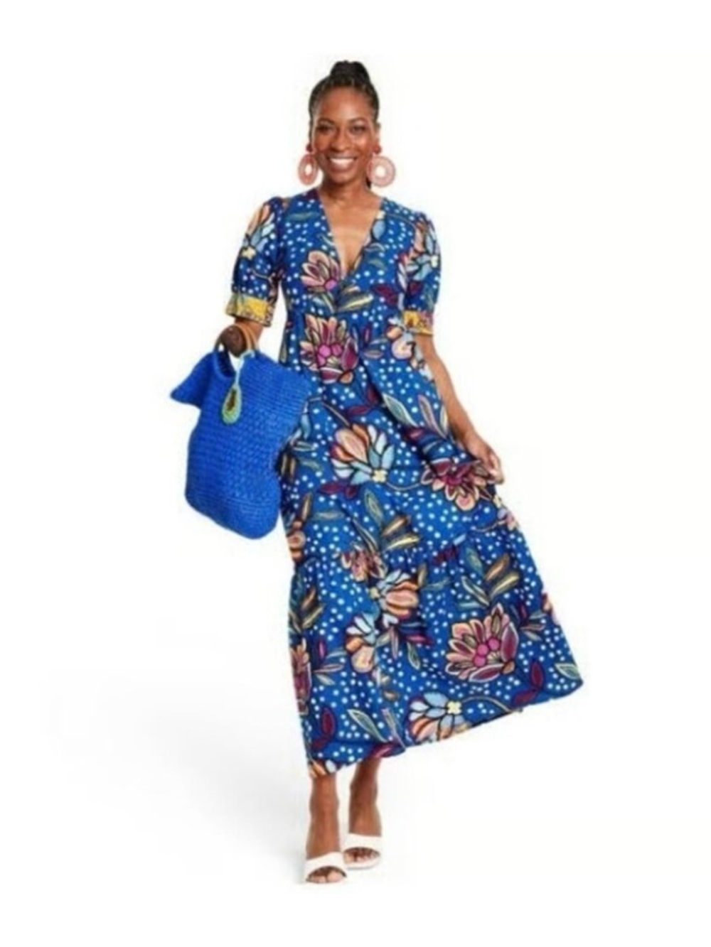 Blue Floral V-Neck Maxi Dress - Tabitha Brown Target Collab